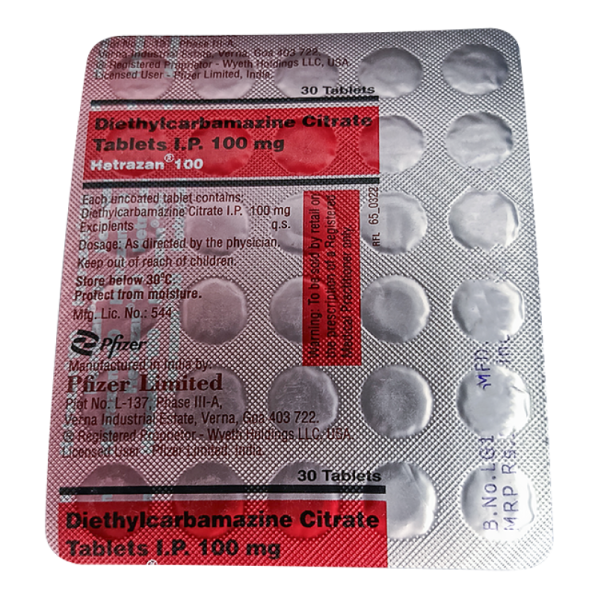 Hetrazan-100 (Диэтилкарбамазин 100мг) 30таб